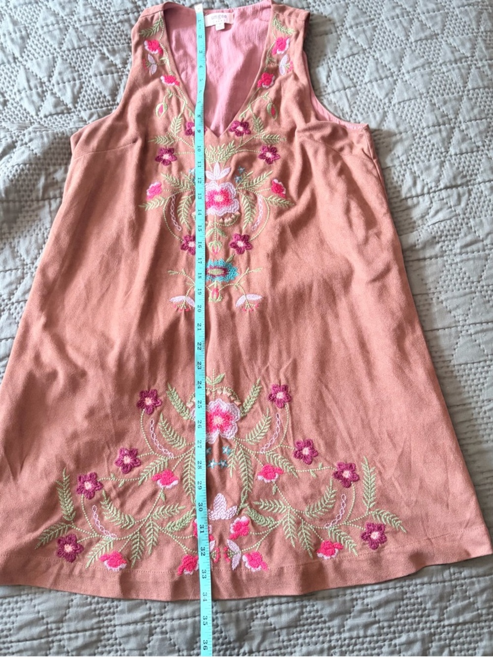 Umgee Boho Floral Embroidered Faux Suede Festival Dress - Picture 7 of 7